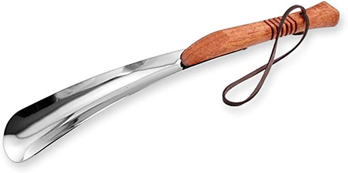 Plated Shoe Horn Handsome Wooden Handle