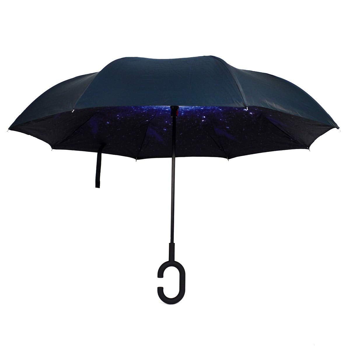 Parquet Double Layer Inverted Umbrellas C-Shaped Handle Reverse Folding Windproof Umbrella